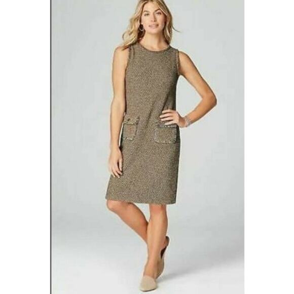 J Jill Tweed Dress Women's Sz Medium Butterscotch Sleevless Business Office... - Picture 9 of 10